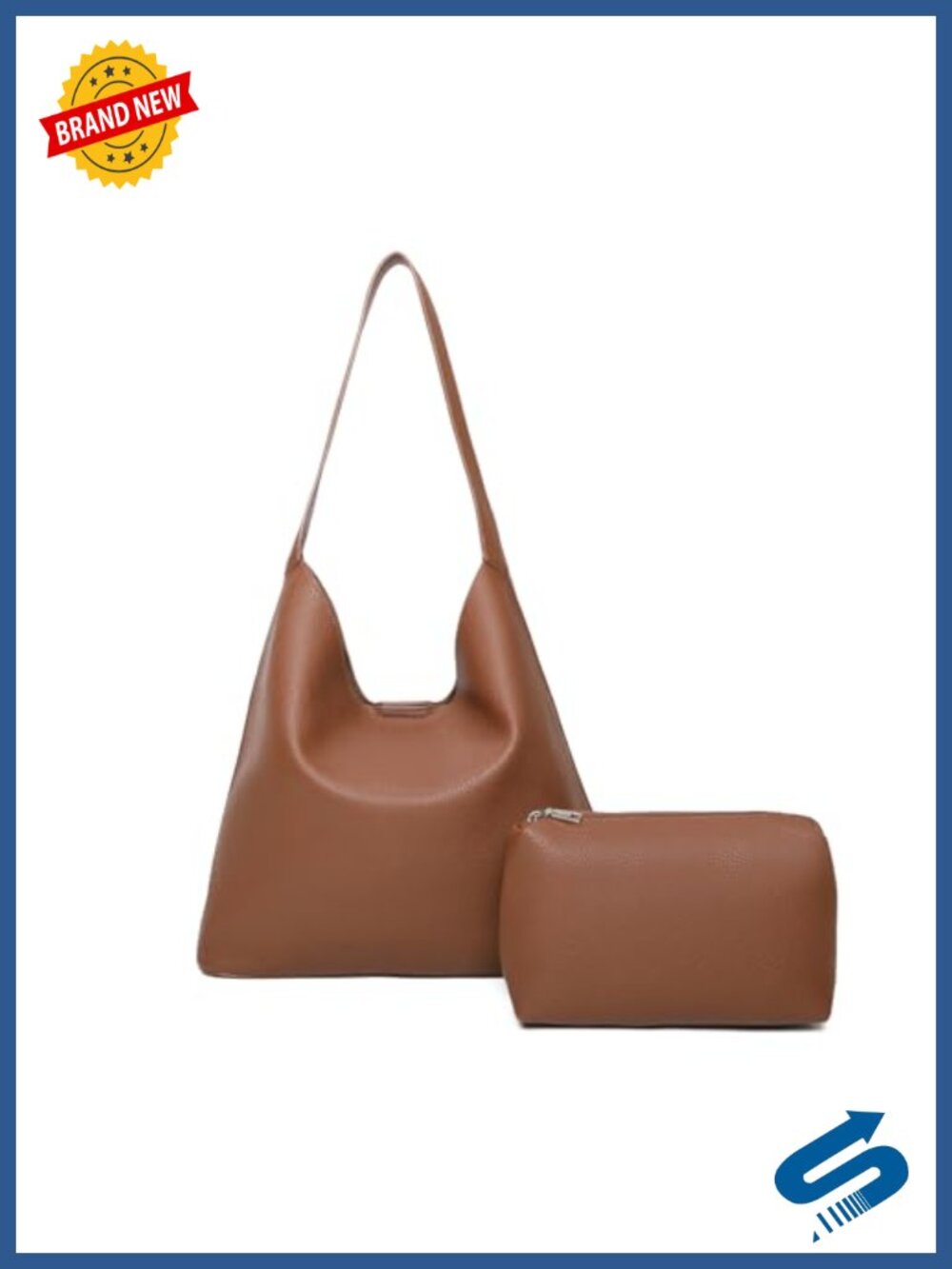 Vegan Leather Hobo Shoulder Bag Slouchy Tote with Pouch